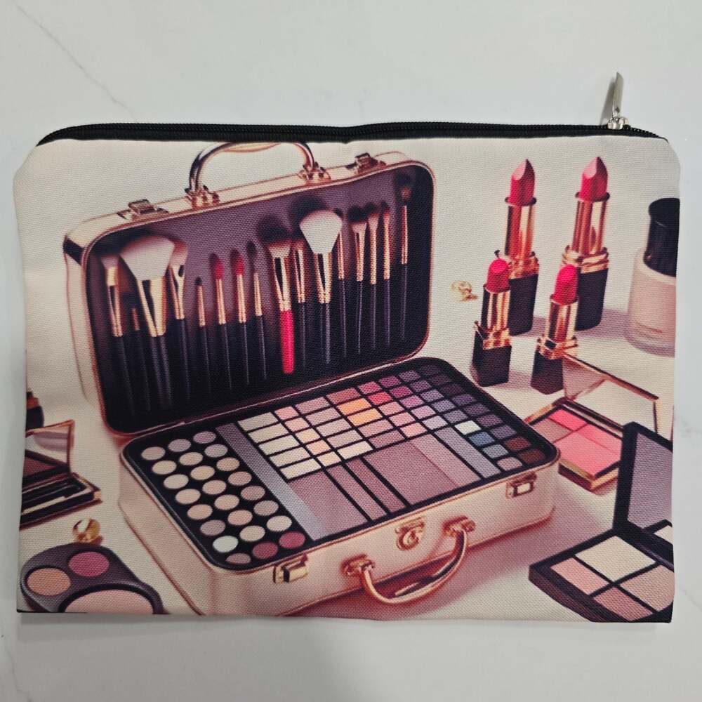 Cosmetic Zipper Pouch with Makeup Train Case Print